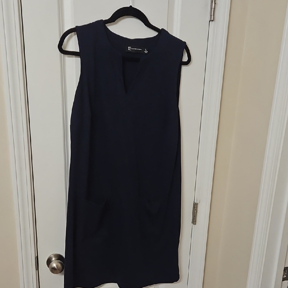 New York & Company Deep Blue V-Neck Top Casual Cottom